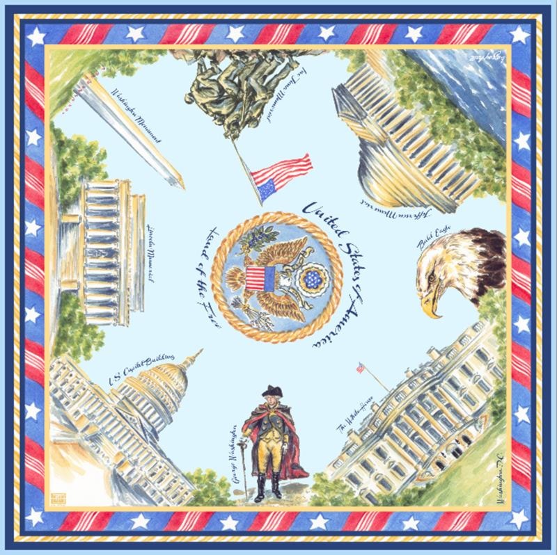 Patriotic Red, White and Blue Washington DC Silk Scarf