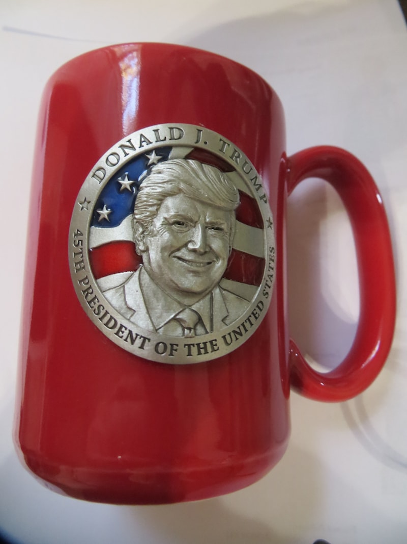 Trump Coffee Mug RED Enamel with Flag